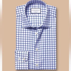Non-Iron Twill Grid Check Shirt - Cobalt Blue by Charles Tyrwhitt